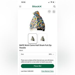Rare Bape Multi-Camo Shark Hoodie L